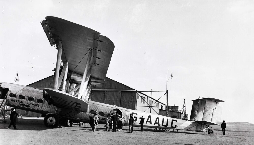 A British built Handley Page HP.42 bi- plane airliner at an unknown location, probably in England