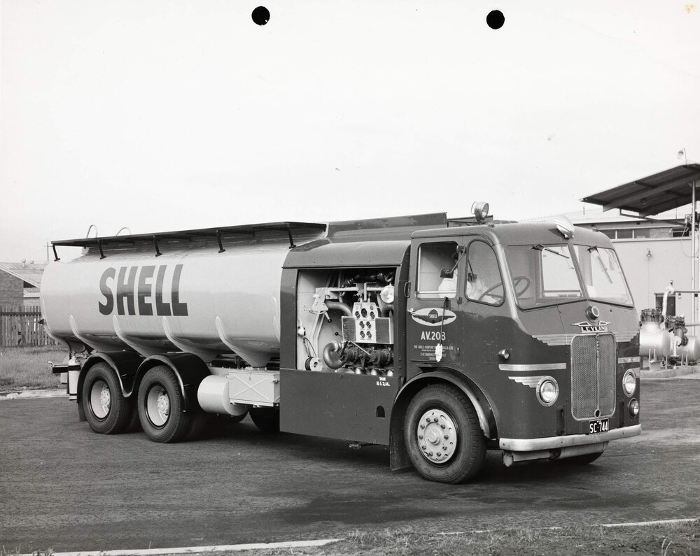 A Shell Aviation Service Leyland Hippo Dorset pump tanker, probably in Sydney