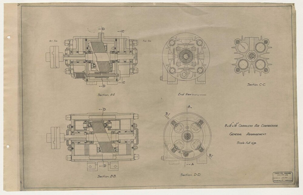 8 x 1 1/2 x 1 1/16 Crankless Air Compressor General Arrangement
