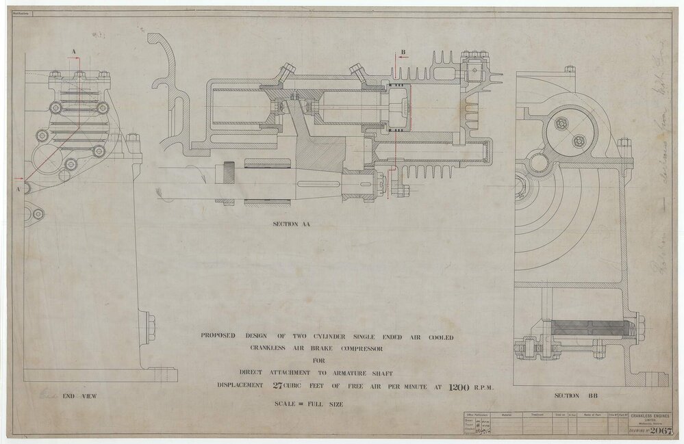 Proposed Design of Two Cylinder Single Ended Air Cooled Crankless Air Brake Compressor for DirectAttachment to Armature Shaft