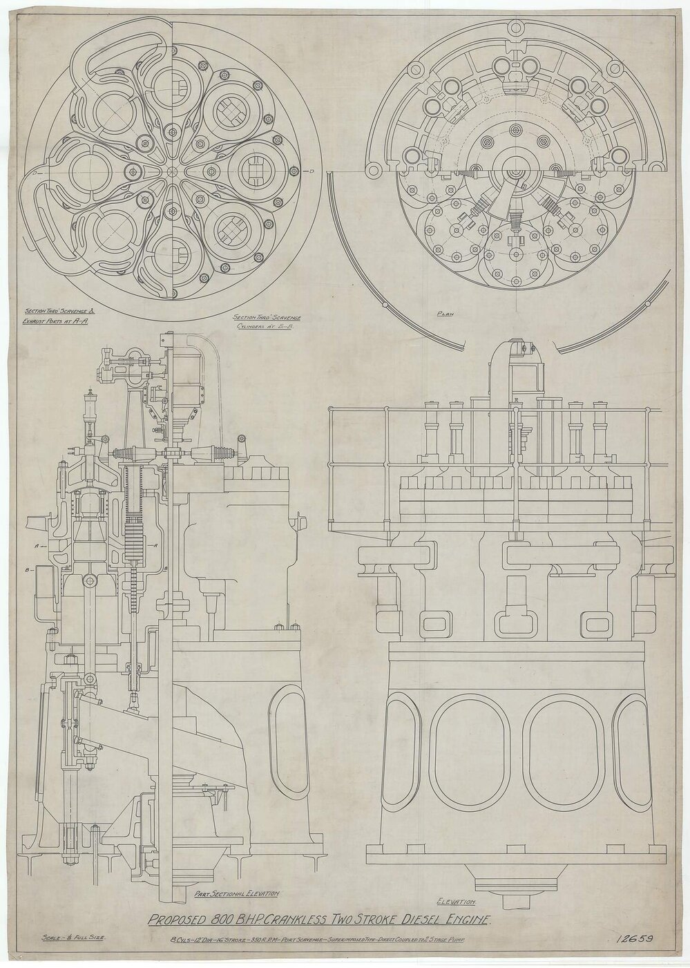 Proposed 800 B.H.P. Crankless Two Stroke Diesel Engine