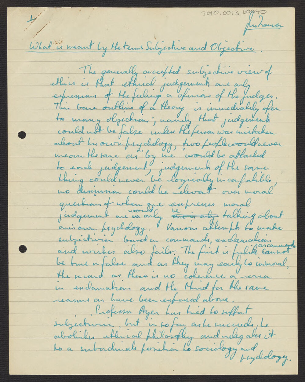 What is meant by the terms subjective and objective