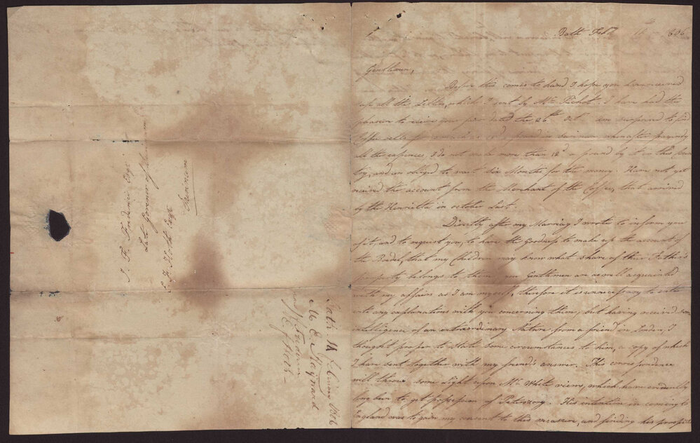 Letter M E Hayward, Bath, England to JF Frederici and EJ Hoth, Surinam (Copy)