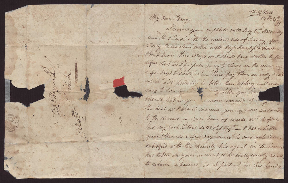 Letter J C Hayward, England to Isaac Hayward, Surinam, 6 October 1811