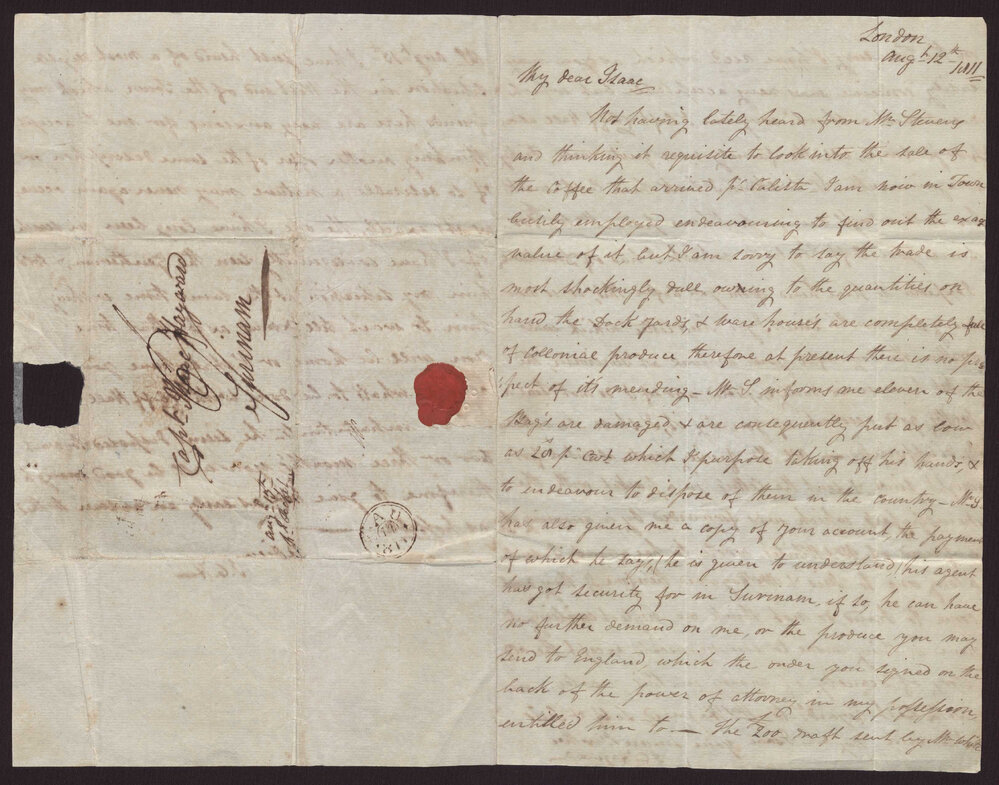 Letter J C Hayward, England to Isaac Hayward, Surinam, 12 August 1811