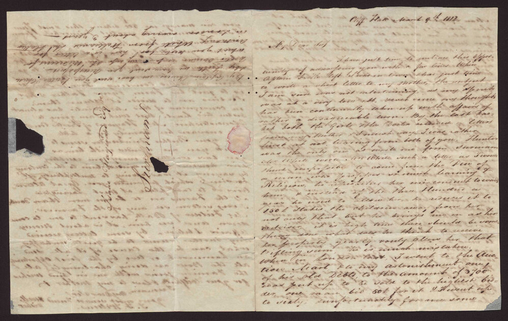 Letter JF Wiltens Andree, England to Isaac Hayward, Surinam