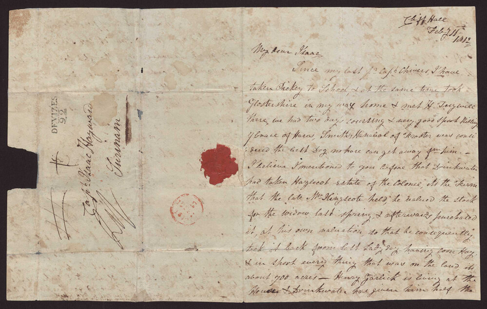 Letter J C Hayward, England to Isaac Hayward, Surinam, 11 February 1812