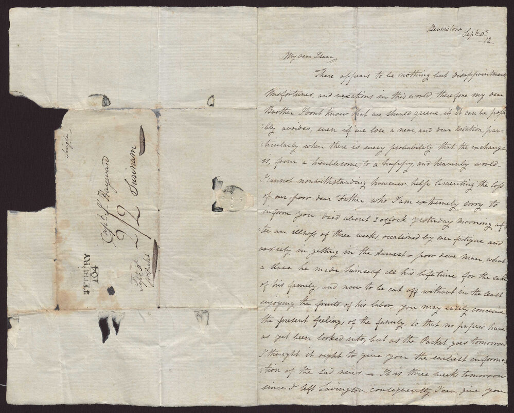 Letter J C Hayward, England to Isaac Hayward, Surinam, 8 September 1812