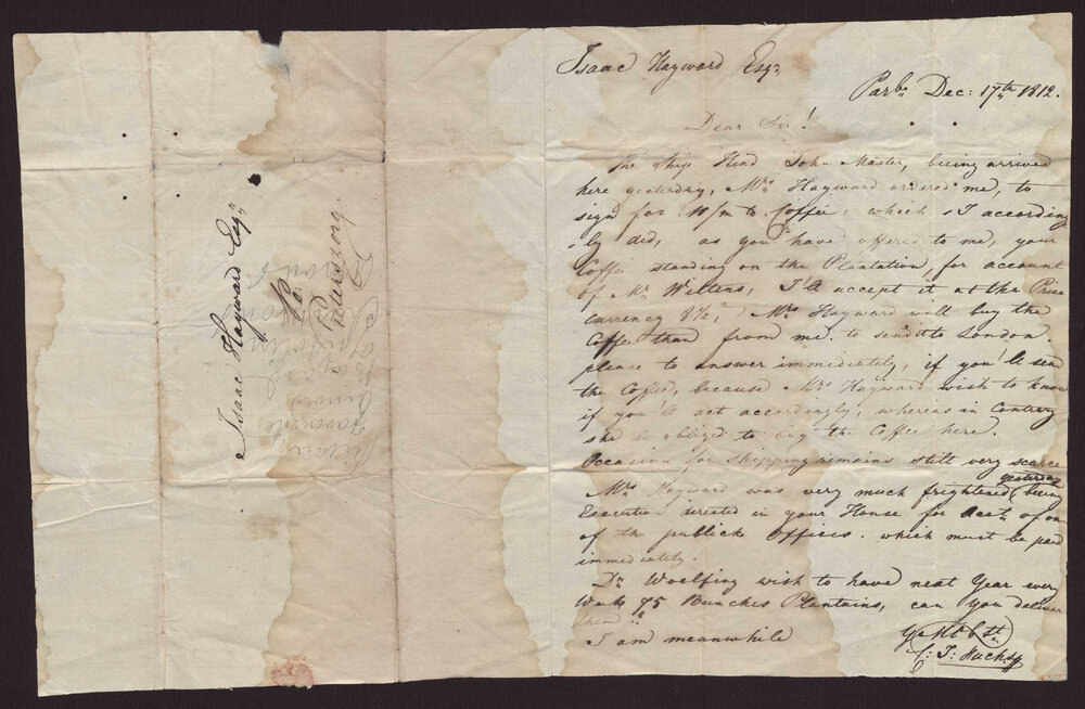 Letter C T Fuchs to Isaac Hayward, Surinam