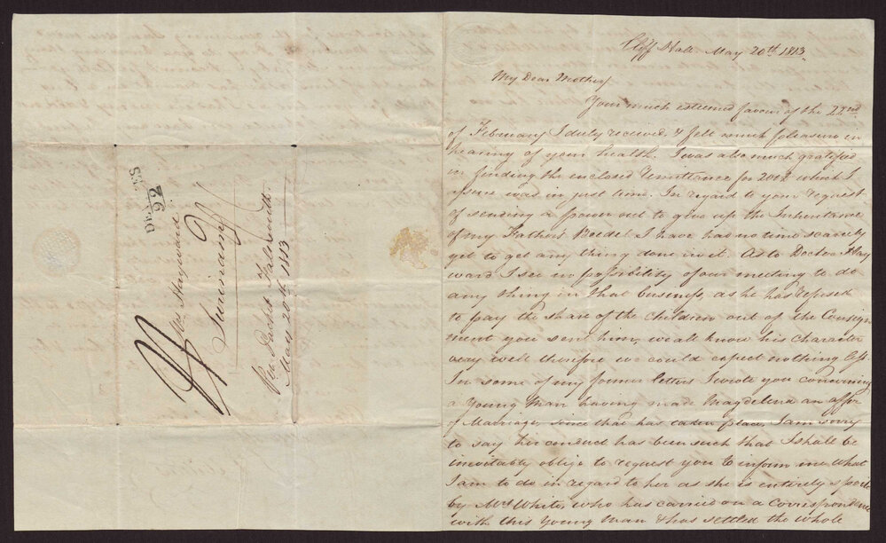 Letter J F A  Wiltens to Mrs  Isaac Hayward, Surinam