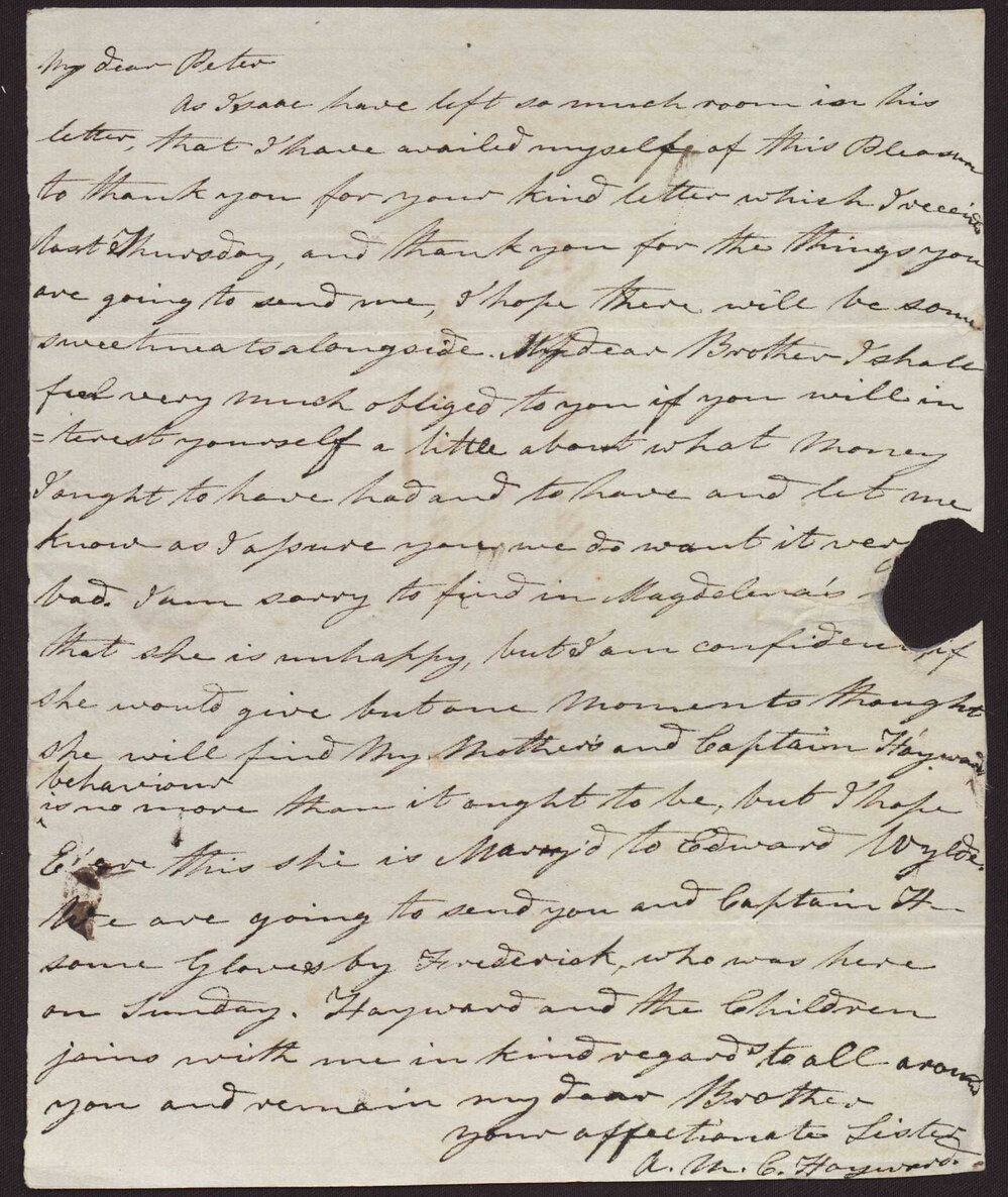 Letter A M C Hayward, England  to M P W A, Surinam