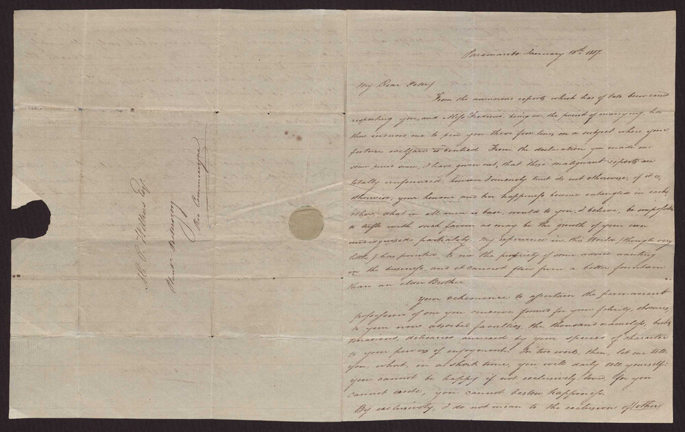Letter J F A Wiltens to M P  Wiltens, Surinam