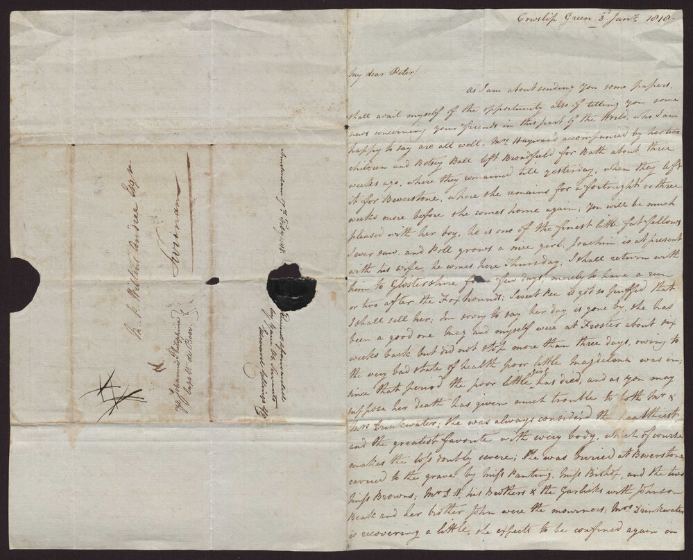 Letter E Wylde, England to M P W A, Surinam, 3 January 1818