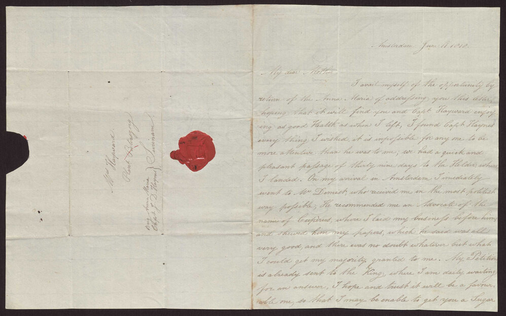 Letter M P W A, Amsterdam to Mrs Isaac Hayward, Surinam