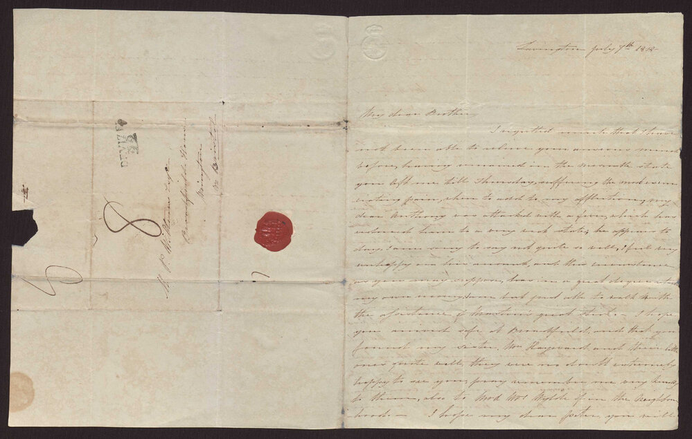 Letter to E White, England to her brother M P W A, England, 7 July 1818