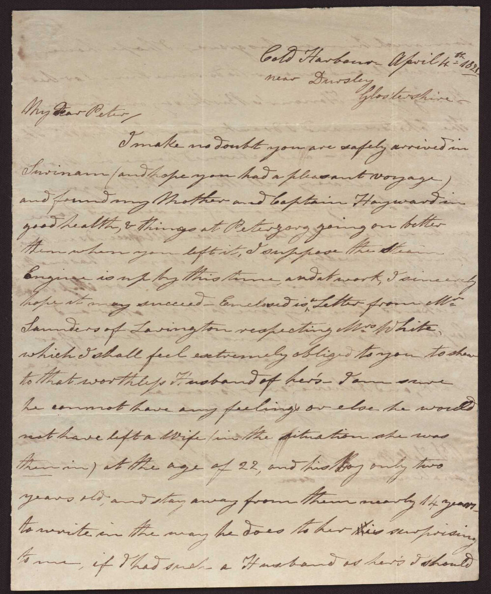 Letter A M C Hayward to M P W A, Surinam, 4 April 1821