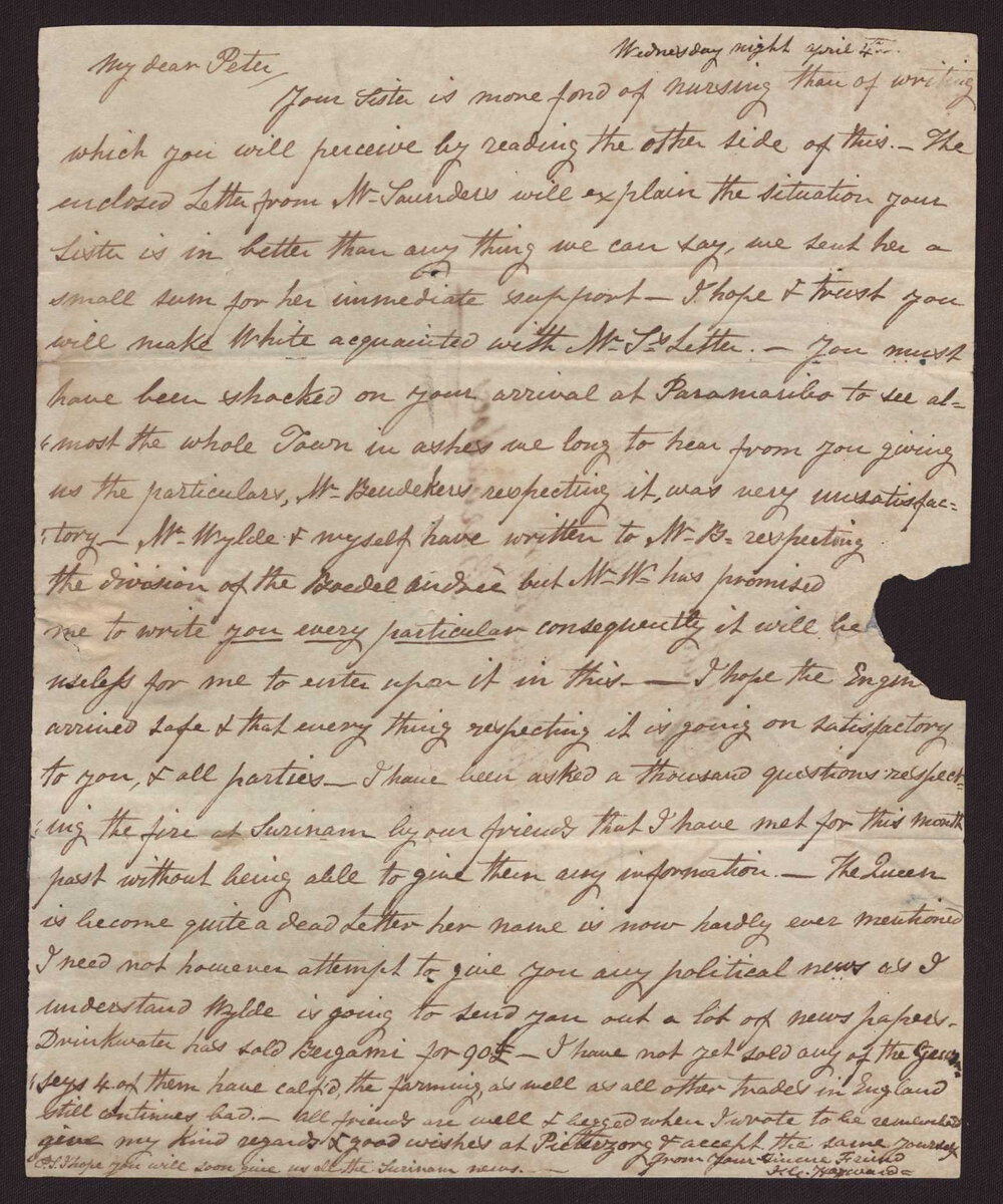 Letter J C Hayward to M P W A, Surinam, 4 April 1821