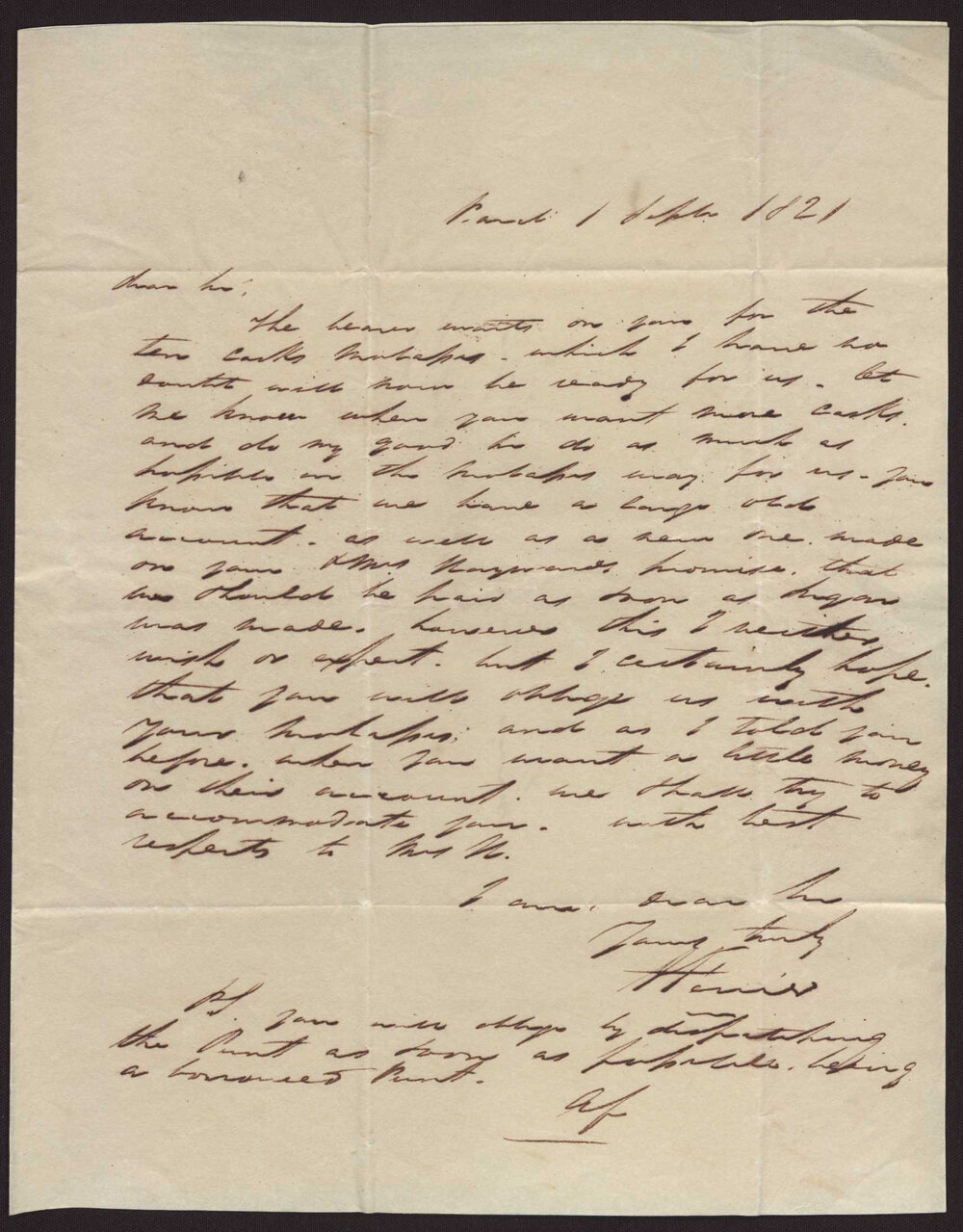 Letter A Ferrier to Isaac Hayward, Surinam