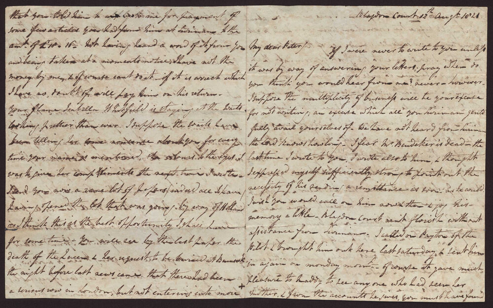 Letter Edward Wylde to M P W A, Surinam, 12 August 1821