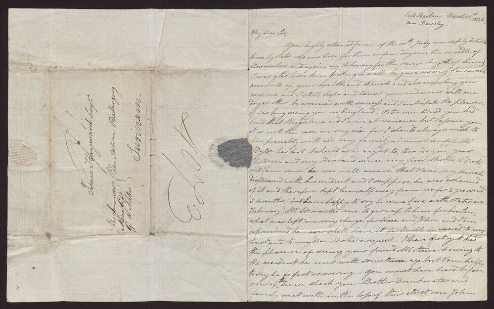 Letter A M C Hayward to Isaac Hayward, Surinam, 31 March 1826