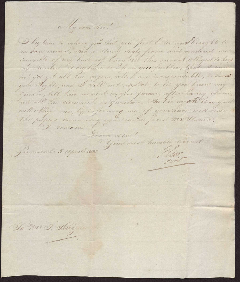 Letter Vlier to Isaac Hayward, Surinam, 5 April 1832