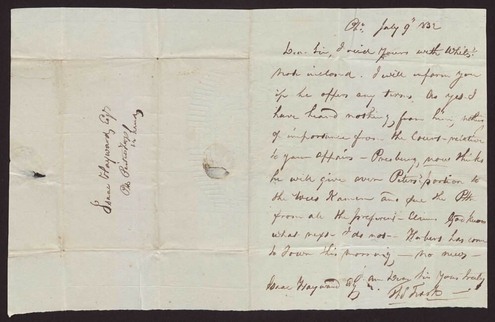 Letter Thomas Trask to Isaac Hayward, Surinam, 9 July 1832