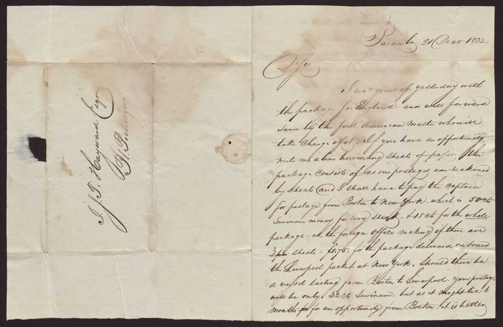 Letter Thomas Trask to Isaac Hayward, Surinam, 21 December 1832