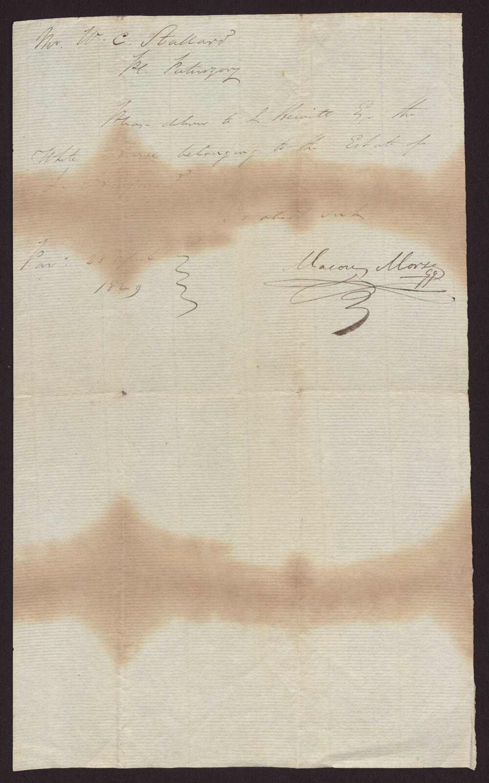 Mason Morse to WC Stallard order re horse of Isaac Hayward