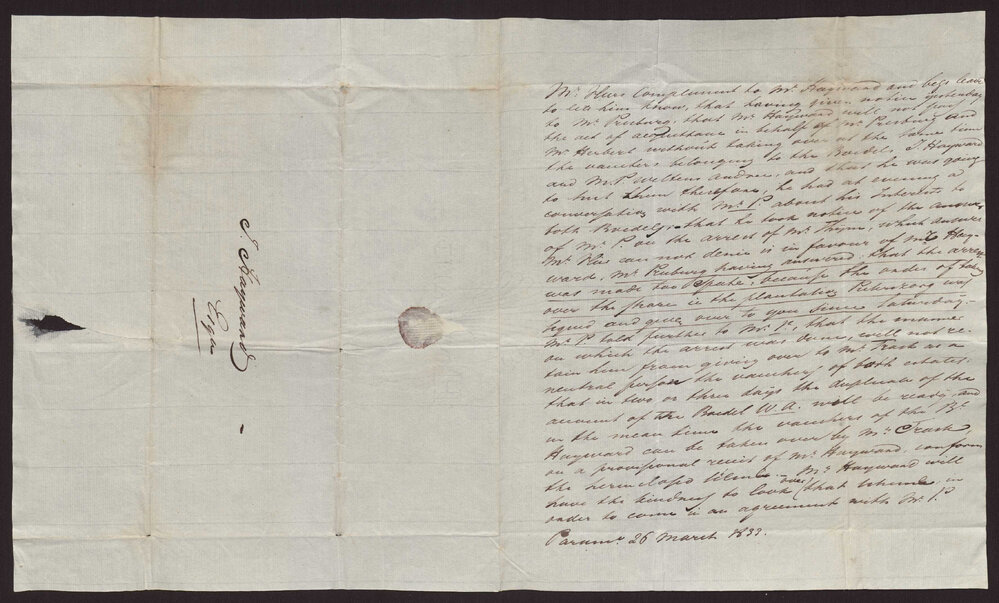Letter Mr Vlier to Isaac Hayward, Surinam