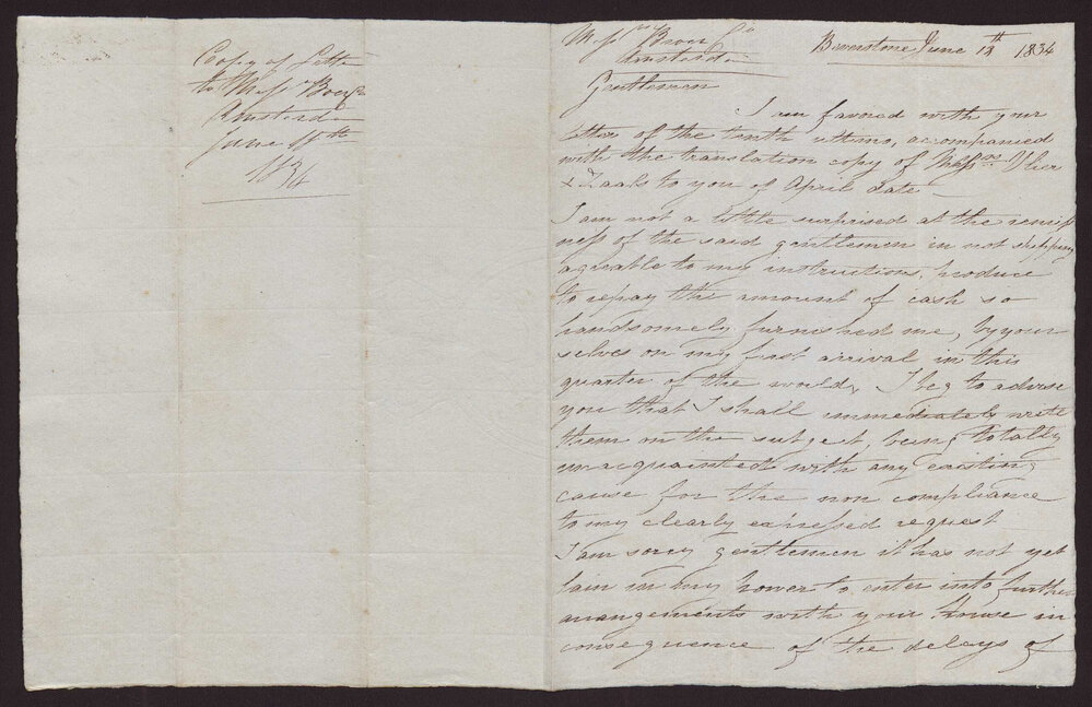 Letter I J T H, Beverstone to Broen and Co, Amsterdam