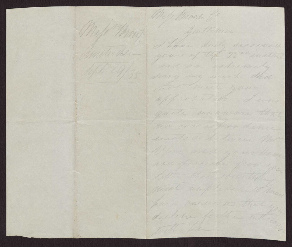 Letter  I J T Hayward, Stroud to Broen and Co, 29 September 1835