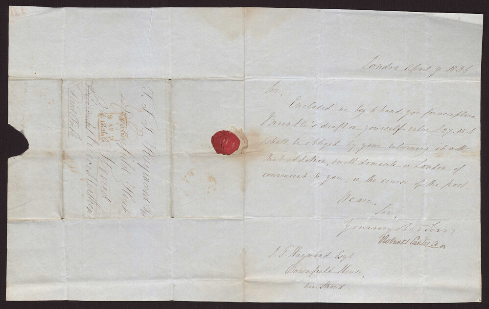 Letter Robert Curtis Co to I J T Hayward