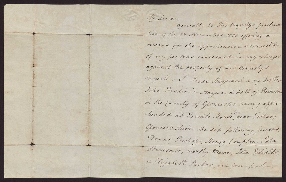 Letter Isaac Hayward and brother, John Frederick Hayward, Beverston, Gloucestershire to The Lord Commissioners of His Majesty's Treasury