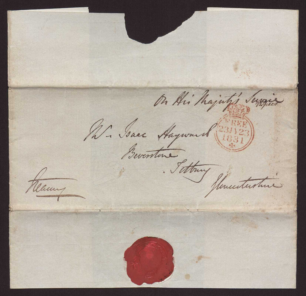 Letter Treasury to Isaac Hayward, Beverstone, Tetbury