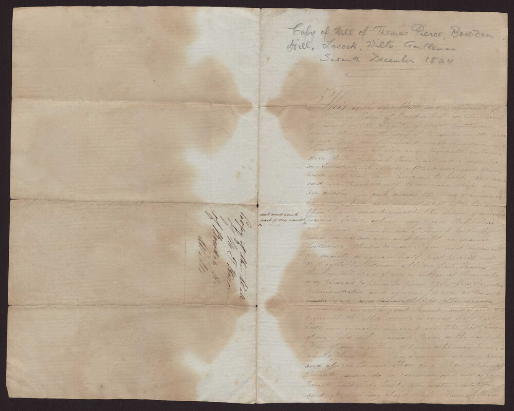 Copy of Will of Thomas Pierce of Bowden Hill