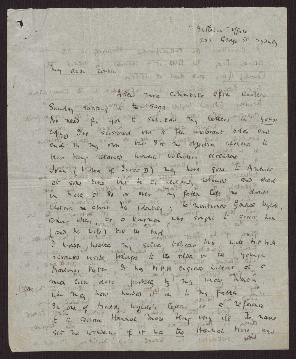 Letter C W Andree Hayward to Cousin