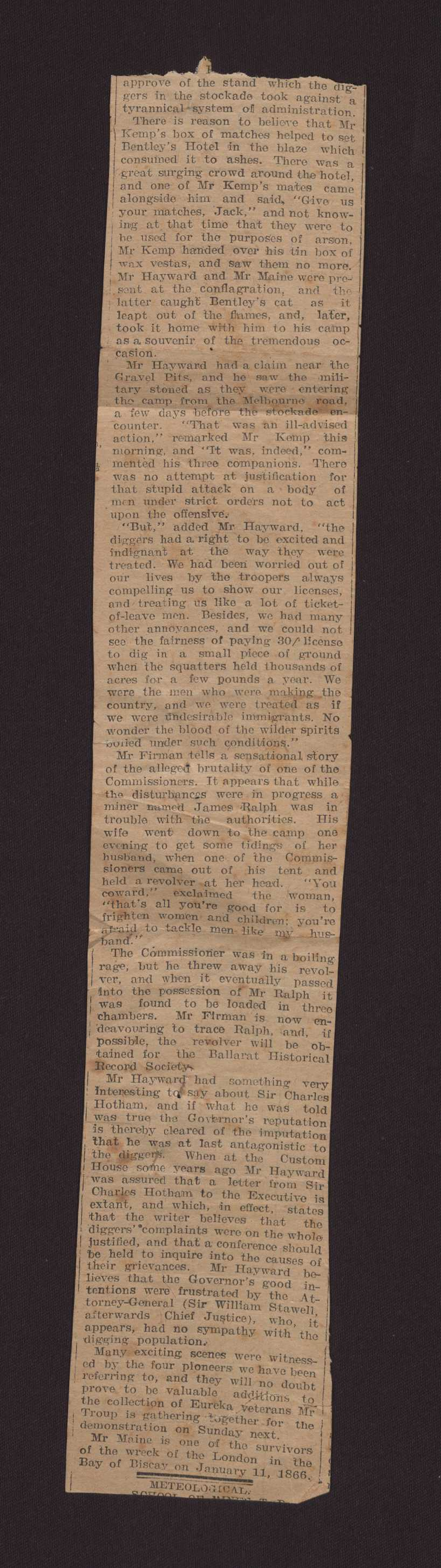 Newspaper cutting regarding fiftieth Anniversary of Eureka Stockade