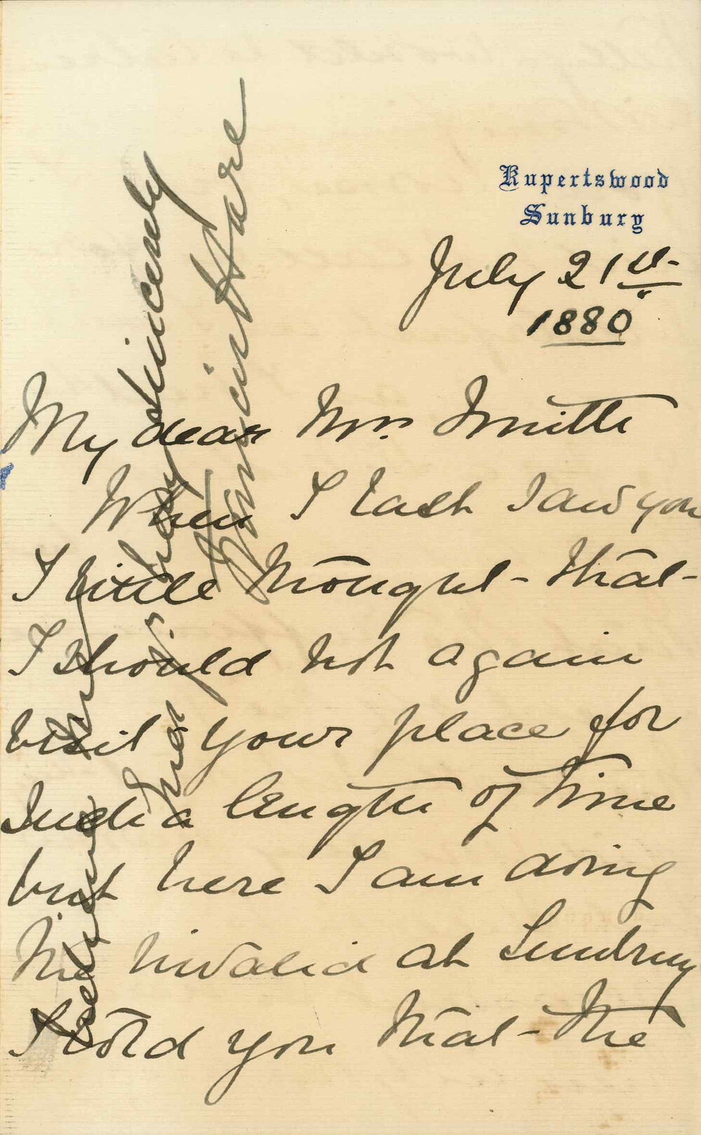 [Letter from Superintendent Francis Hare to Mrs Josephine Smith, 21 July 1880]
