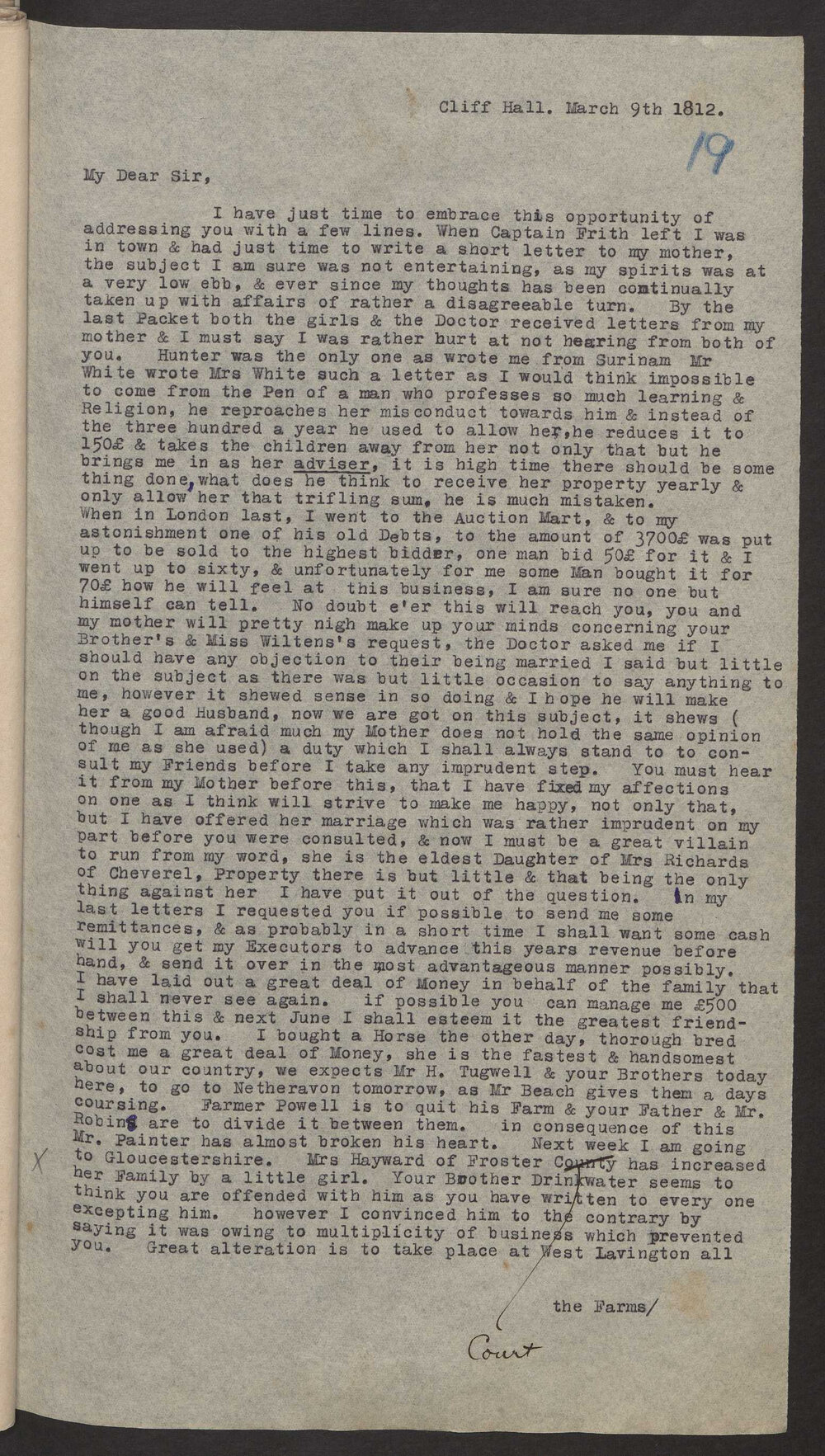 Transcript of letter JF Wiltens Andree, England to Isaac Hayward, Surinam