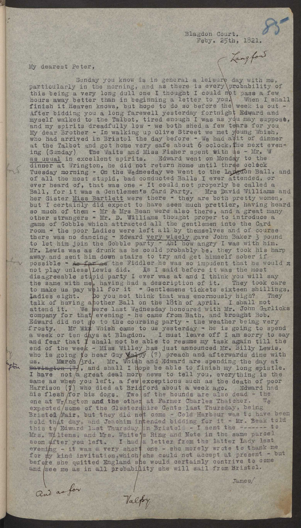 Transcript of letter Magdalena (Mrs EDW)Wylde to M P Wiltens Andree Surinam