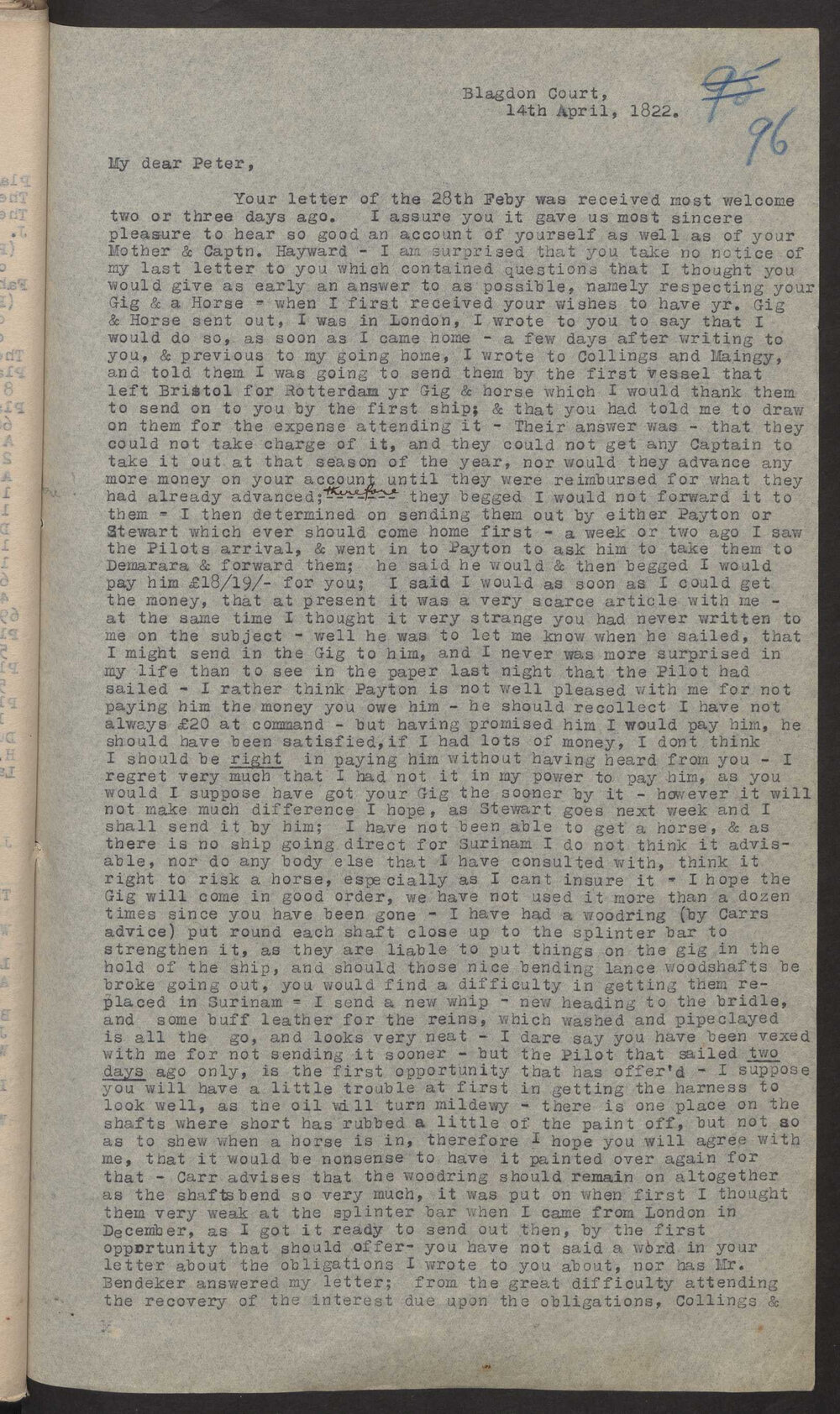 Transcript of letter Edward Wylde to M P W A, Surinam, 14 April 1822