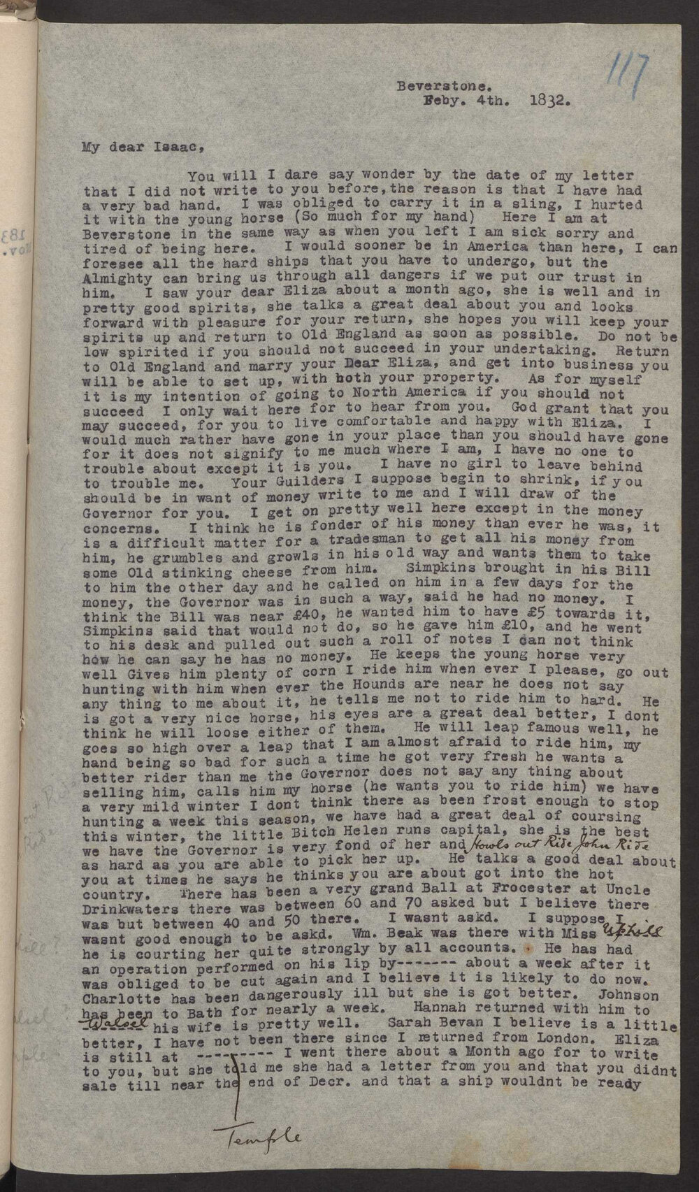 Transcript of letter J F Hayward to Isaac Hayward (jnr), Surinam