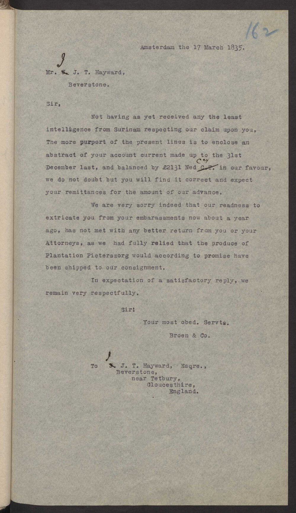 Transcript of broen and Co, Amsterdam to I J T H, Beverstone