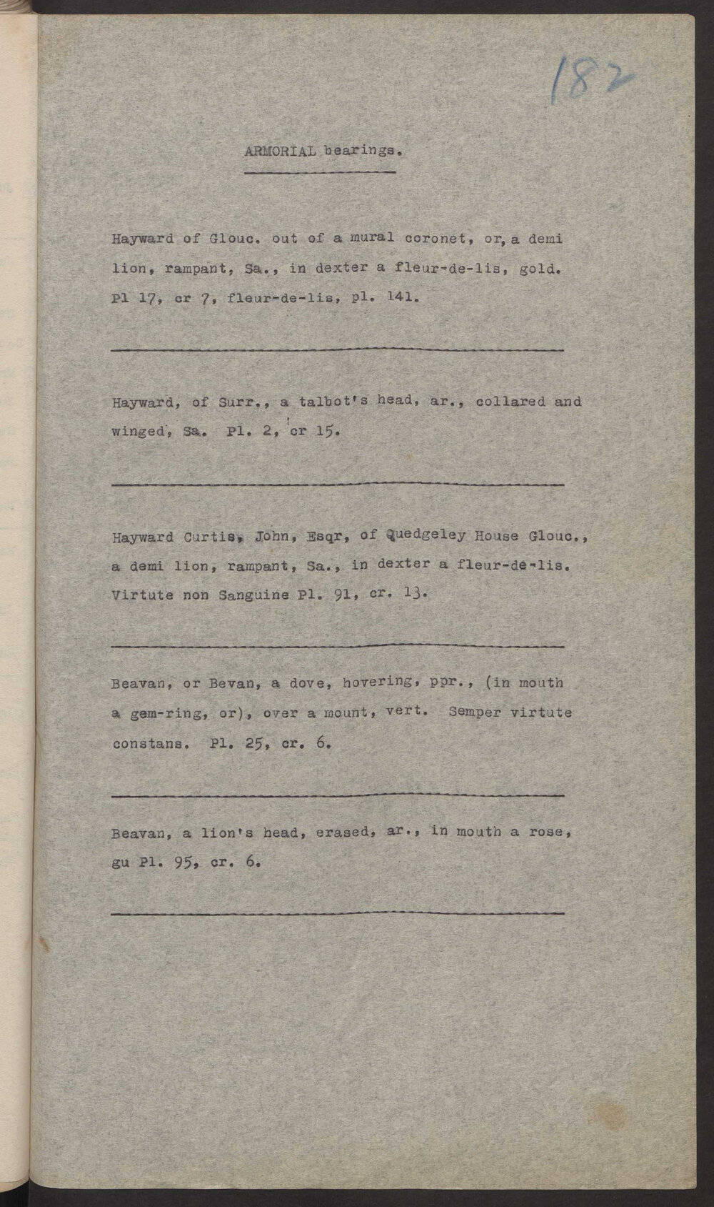 Transcript of notes regarding Armorial bearings