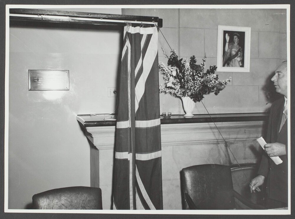Man unveiling plaque, opening of  Hillside Boys' Home,  Wheelers Hill