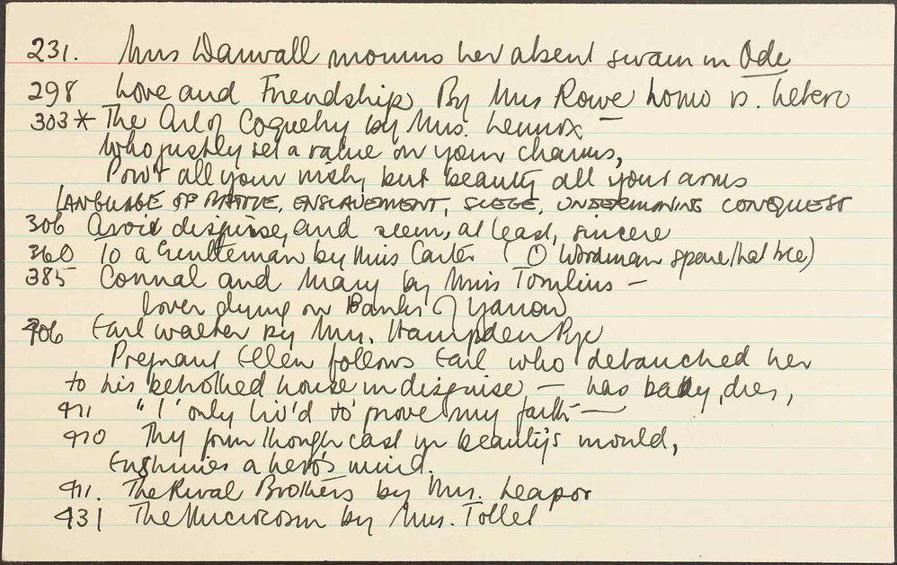 231. Mrs Dawall mourns her absent swain in Ode.