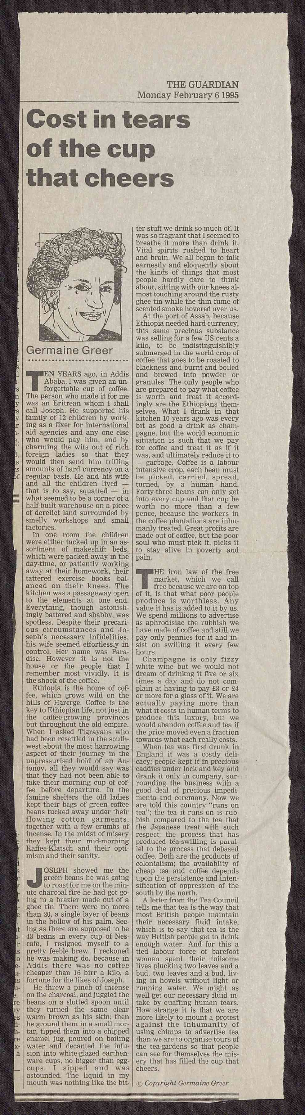 Cost in tears of the cup that cheers, The Guardian, 6/2/95