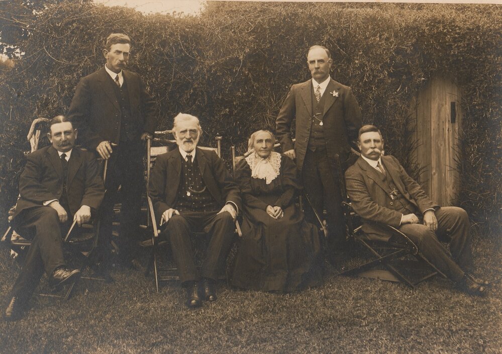 Family photograph of golden wedding anniversary of Frederick and Catherine Howlett