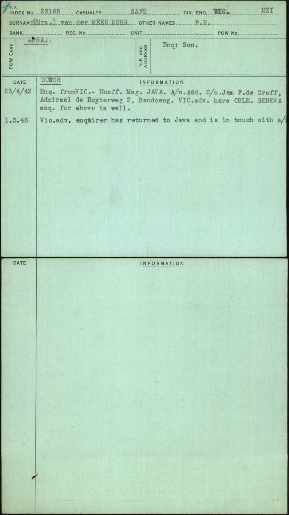 Van Der Meer Mohr (Mrs), P H, [No Service Number]