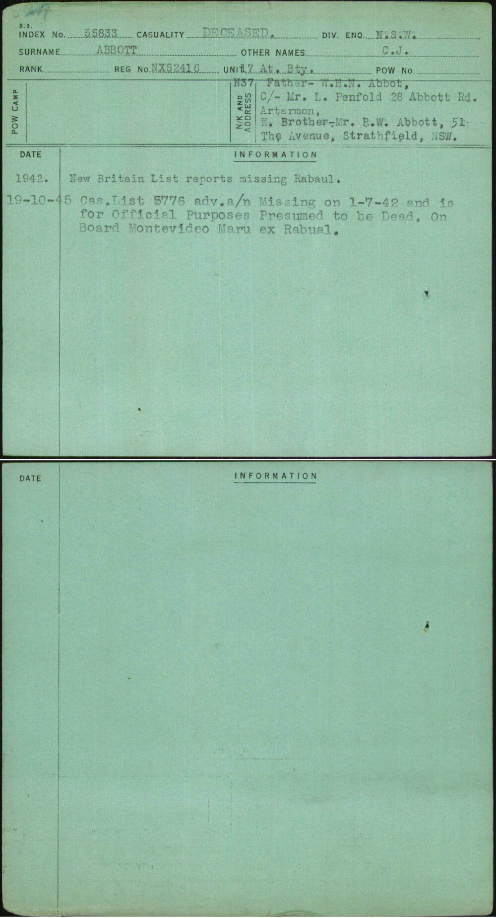 Abbott, C J, NX52416
